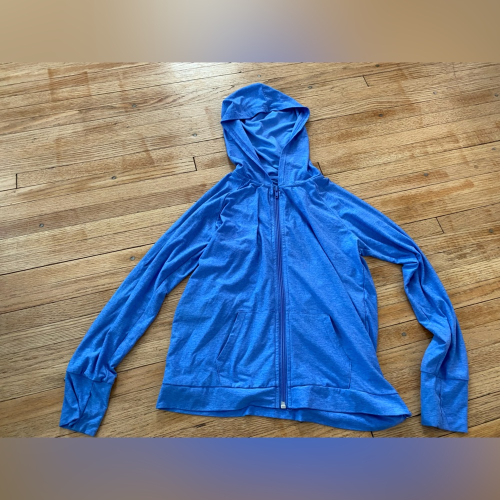Runway Girl 8-10 Blue Hooded Full Zip Lightweight Finger Holes 2 Pocket Hoodie